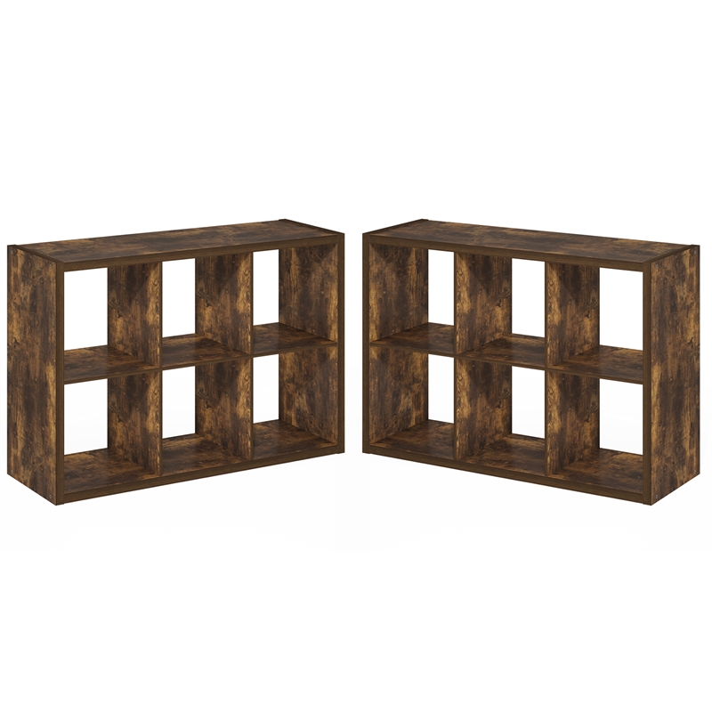 Furinno CUBICLE Set of 2. 6-Cube Thick Frame Reversible Bookcase. Amber Pine