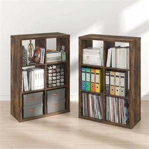 Furinno CUBICLE Set of 2. 6-Cube Thick Frame Reversible Bookcase. Amber Pine