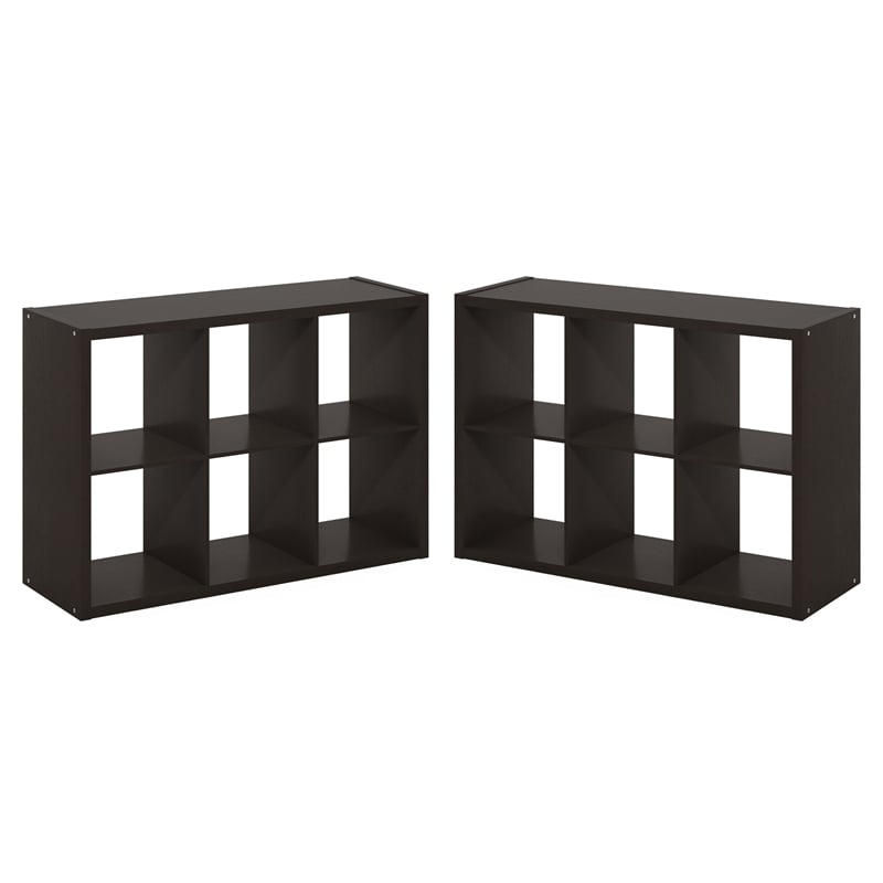 Furinno CUBICLE Set of 2. 6-Cube Thick Frame Reversible Bookcase. Black Dark Oak