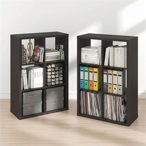 Furinno CUBICLE Set of 2. 6-Cube Thick Frame Reversible Bookcase. Black Dark Oak