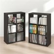 Furinno CUBICLE Set of 2. 6-Cube Thick Frame Reversible Bookcase. Black Dark Oak