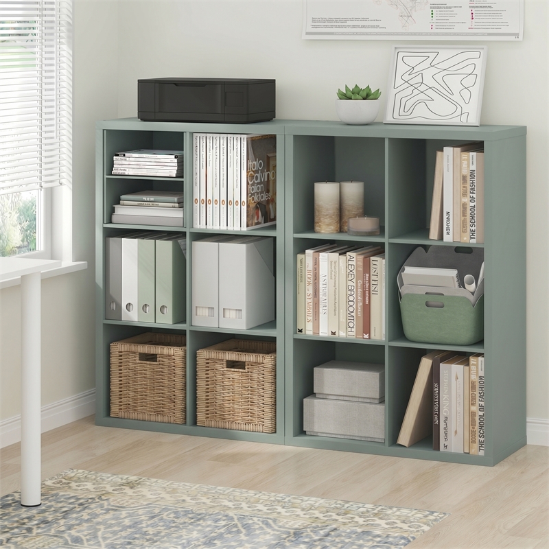 Furinno CUBICLE Set of 2. 6-Cube Thick Frame Reversible Bookcase. Sage Green