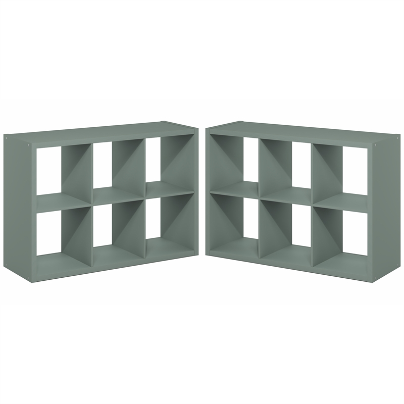Furinno CUBICLE Set of 2. 6-Cube Thick Frame Reversible Bookcase. Sage Green