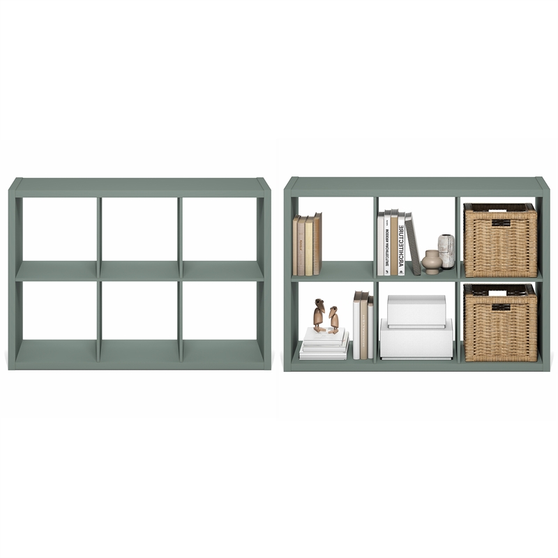Furinno CUBICLE Set of 2. 6-Cube Thick Frame Reversible Bookcase. Sage Green