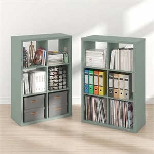 Furinno CUBICLE Set of 2. 6-Cube Thick Frame Reversible Bookcase. Sage Green