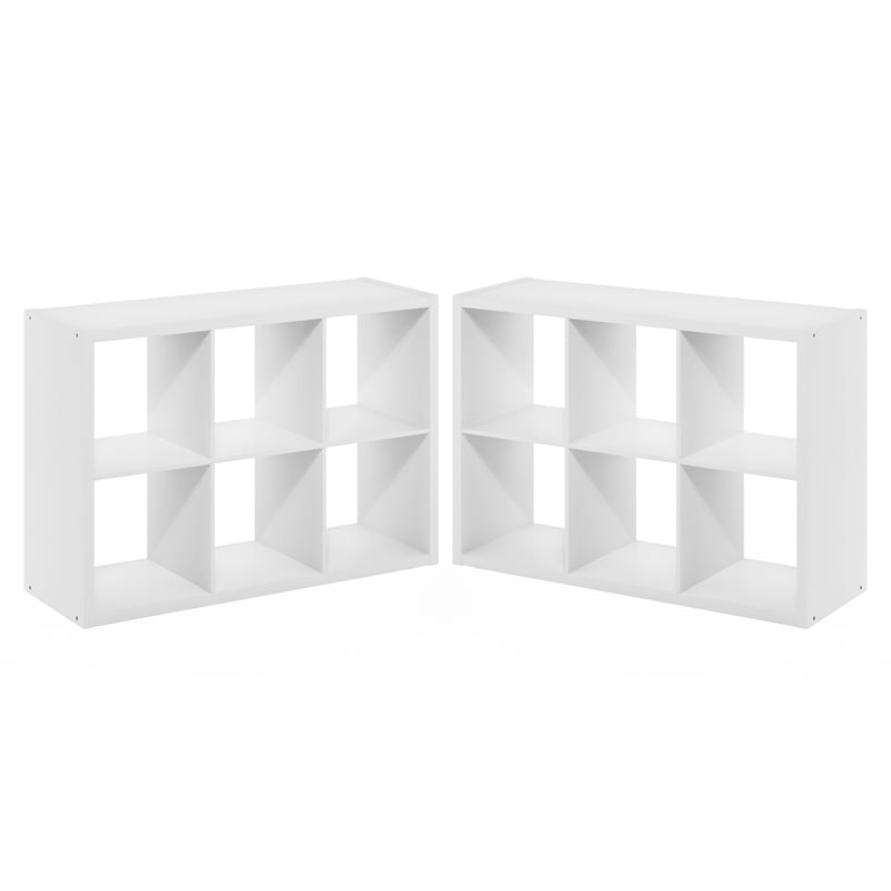 Furinno CUBICLE Set of 2. 6-Cube Thick Frame Reversible Bookcase. White