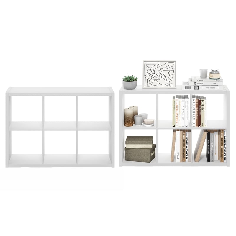 Furinno CUBICLE Set of 2. 6-Cube Thick Frame Reversible Bookcase. White