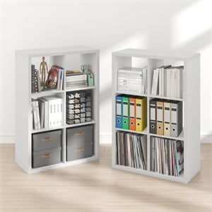 Furinno CUBICLE Set of 2. 6-Cube Thick Frame Reversible Bookcase. White