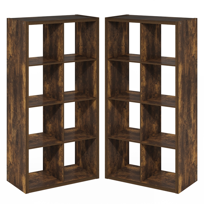 Furinno CUBICLE Set of 2. 8-Cube Thick Frame Reversible Bookcase. Amber Pine