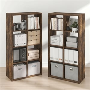 Furinno CUBICLE Set of 2. 8-Cube Thick Frame Reversible Bookcase. Amber Pine