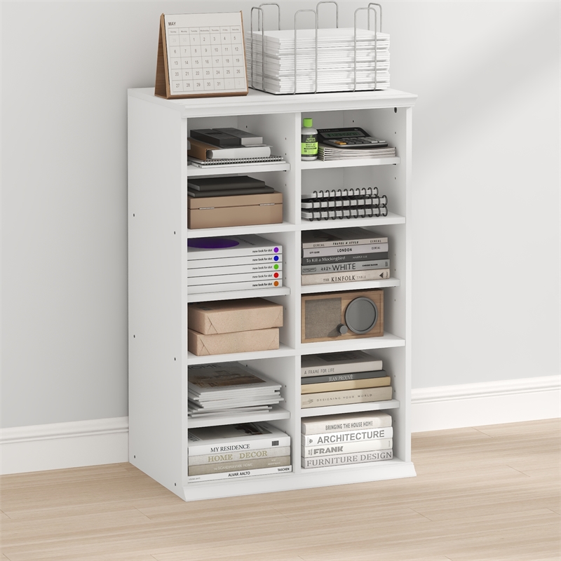 Furinno FANO 12-Cube Adjustable Bookshelf. Stackable Open Shelf Bookcase. White