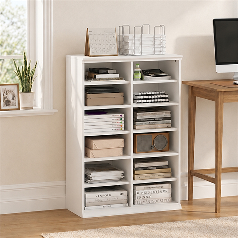 Furinno FANO 12-Cube Adjustable Bookshelf. Stackable Open Shelf Bookcase. White