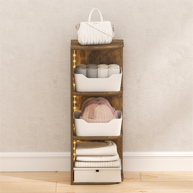 Furinno PASIR 3-Tier Corner LED Lights Closet Organizers and Storage. Amber Pine