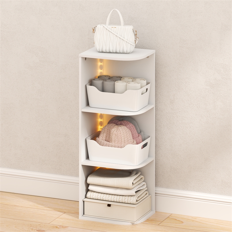 Furinno PASIR 3-Tier Corner LED Lights Closet Organizers and Storage. White