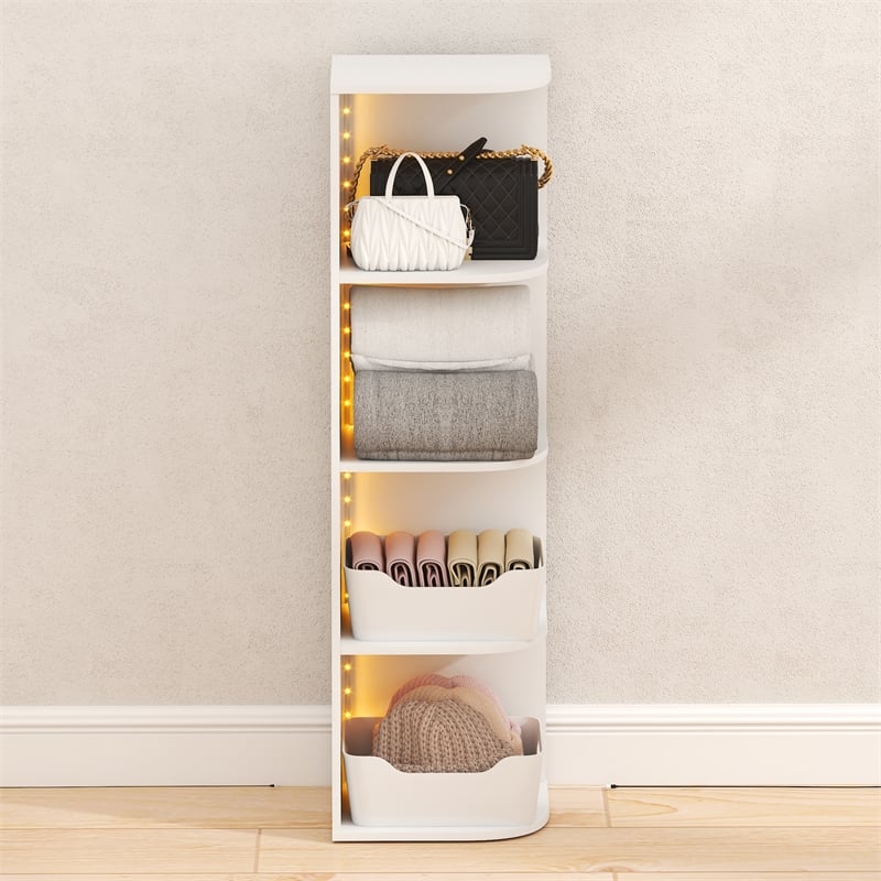 Furinno PASIR 4-Tier LED Closet Organizers. Open Corner Shelf Storage. White