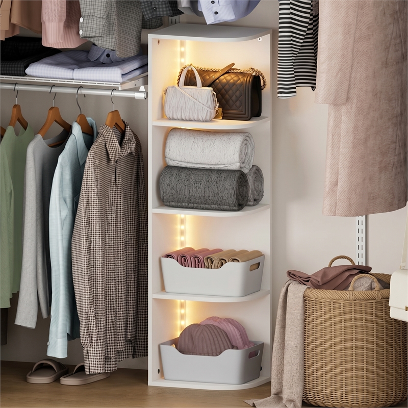 Furinno PASIR 4-Tier LED Closet Organizers. Open Corner Shelf Storage. White