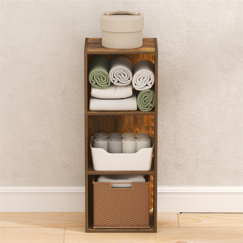 Furinno LUDER 3-Cube LED Lights Closet Organizers and Storage. Amber Pine