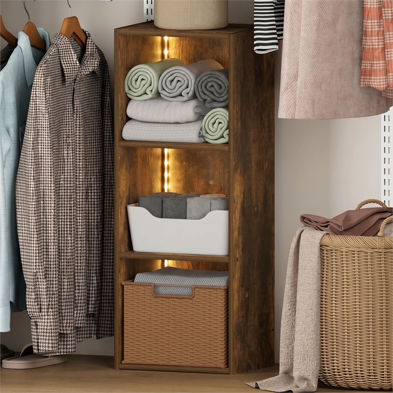Furinno LUDER 3-Cube LED Lights Closet Organizers and Storage. Amber Pine