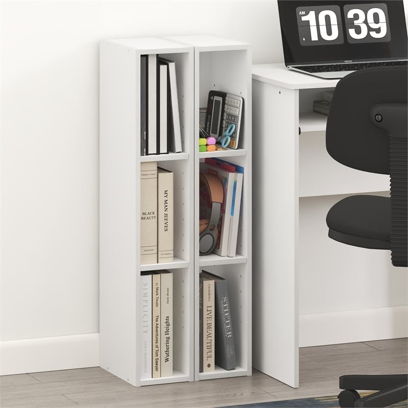 Furinno FULDA Set of 2. 3-Tier 6-In Width Narrow Bookcase. White