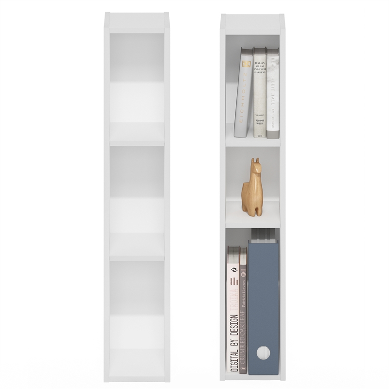 Furinno FULDA Set of 2. 3-Tier 6-In Width Narrow Bookcase. White