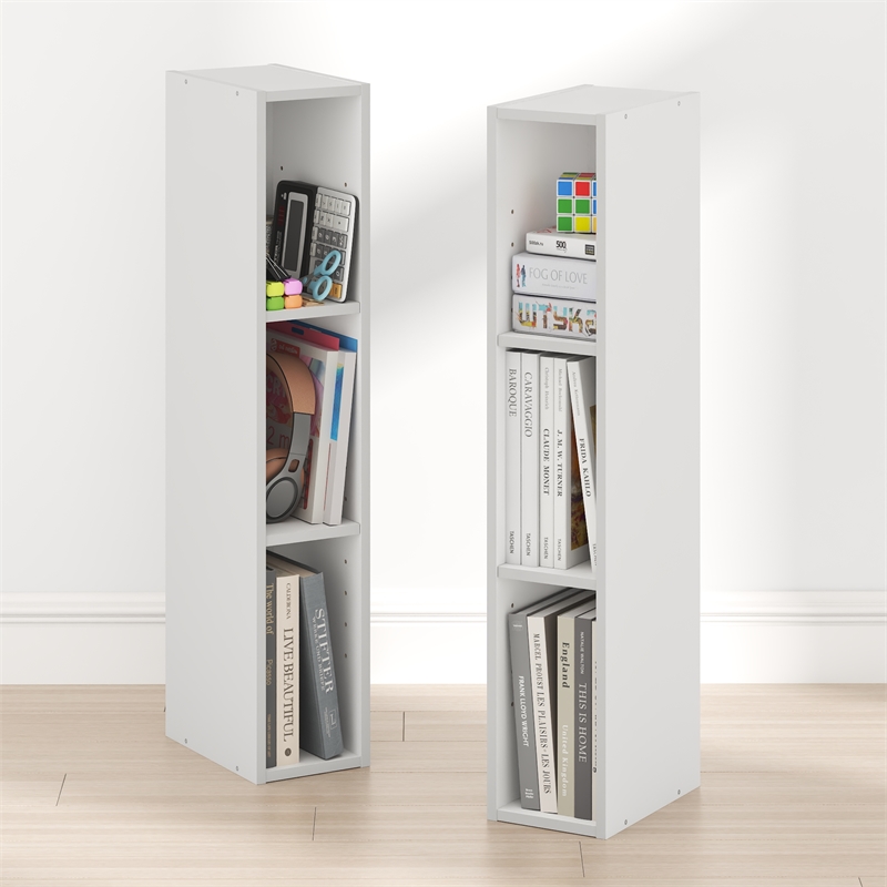 Furinno FULDA Set of 2. 3-Tier 6-In Width Narrow Bookcase. White