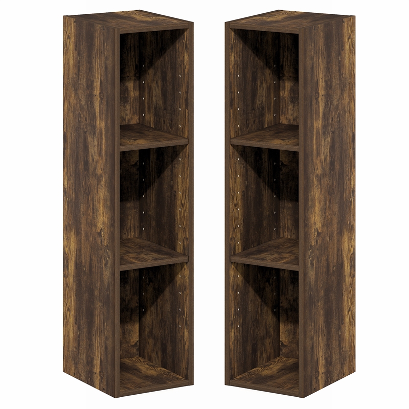 Furinno FULDA Set of 2. 3-Tier 8-In Width Narrow Bookcase. Amber Pine