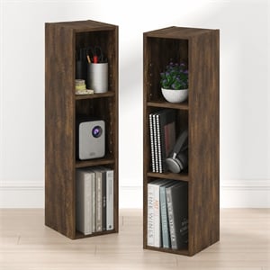 Furinno FULDA Set of 2. 3-Tier 8-In Width Narrow Bookcase. Amber Pine