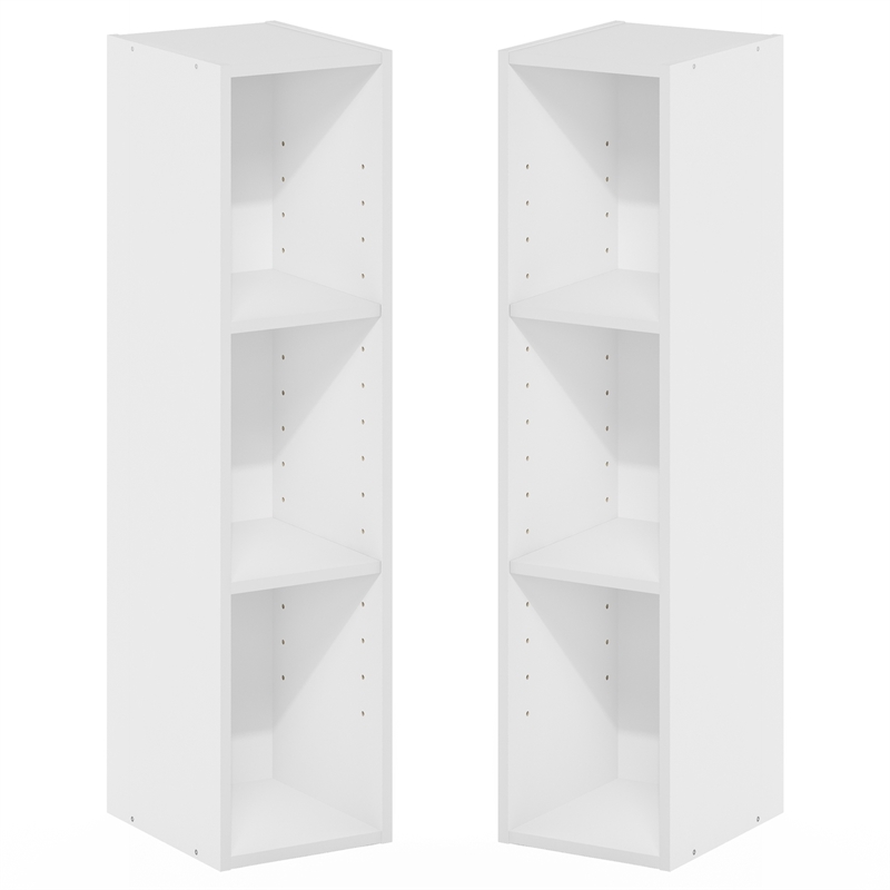 Furinno FULDA Set of 2. 3-Tier 8-In Width Narrow Bookcase. White