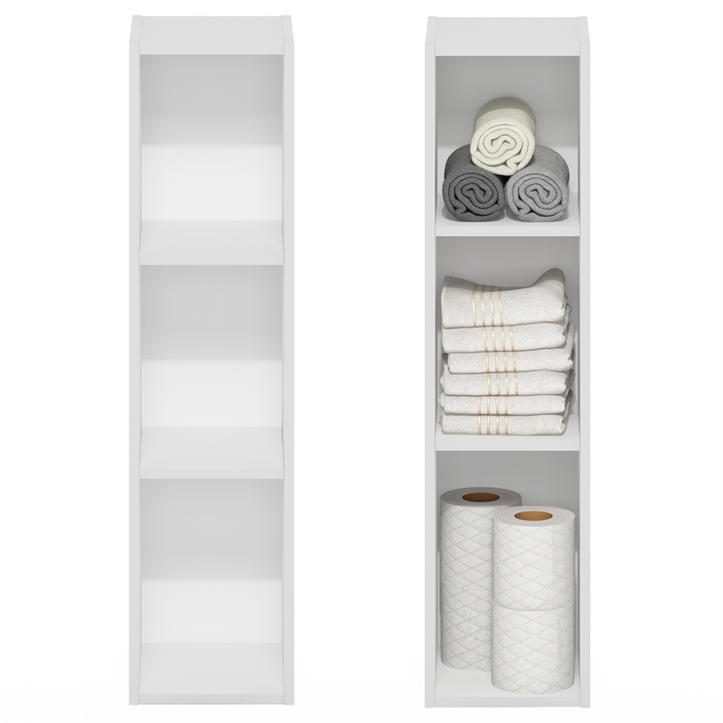 Furinno FULDA Set of 2. 3-Tier 8-In Width Narrow Bookcase. White