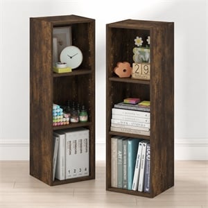 Furinno FULDA Set of 2. 3-Tier 10-In Width Narrow Bookcase. Amber Pine