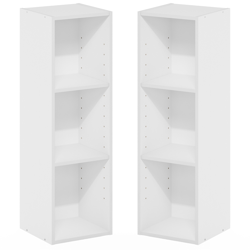 Furinno FULDA Set of 2. 3-Tier 10-In Width Narrow Bookcase. White