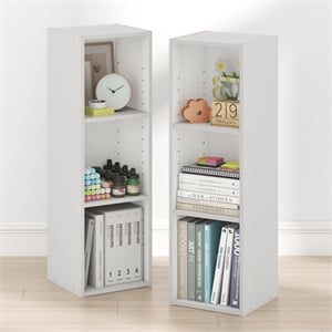 Furinno FULDA Set of 2. 3-Tier 10-In Width Narrow Bookcase. White