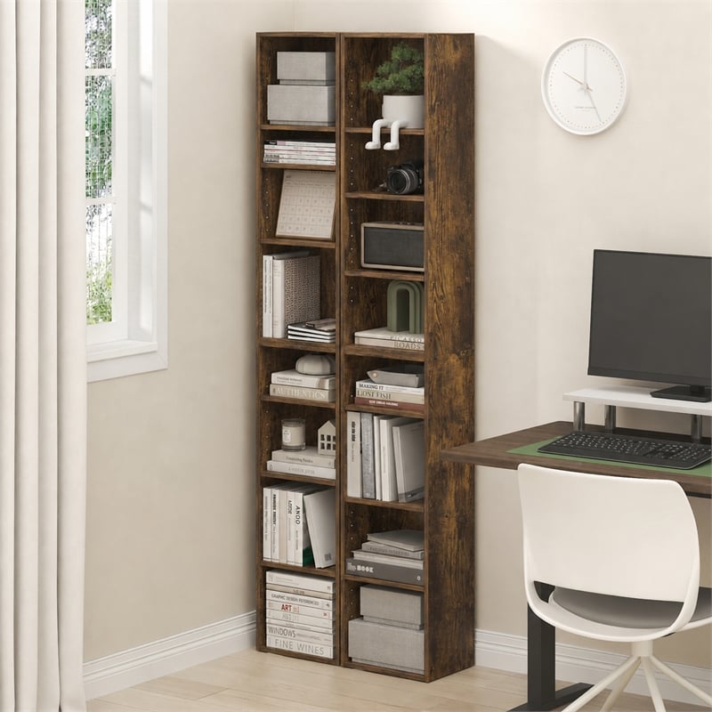 Furinno PASIR Set of 2 8-Tier Open Shelf Bookcase. 9.3 x 11.8 x 70.9. Amber Pine