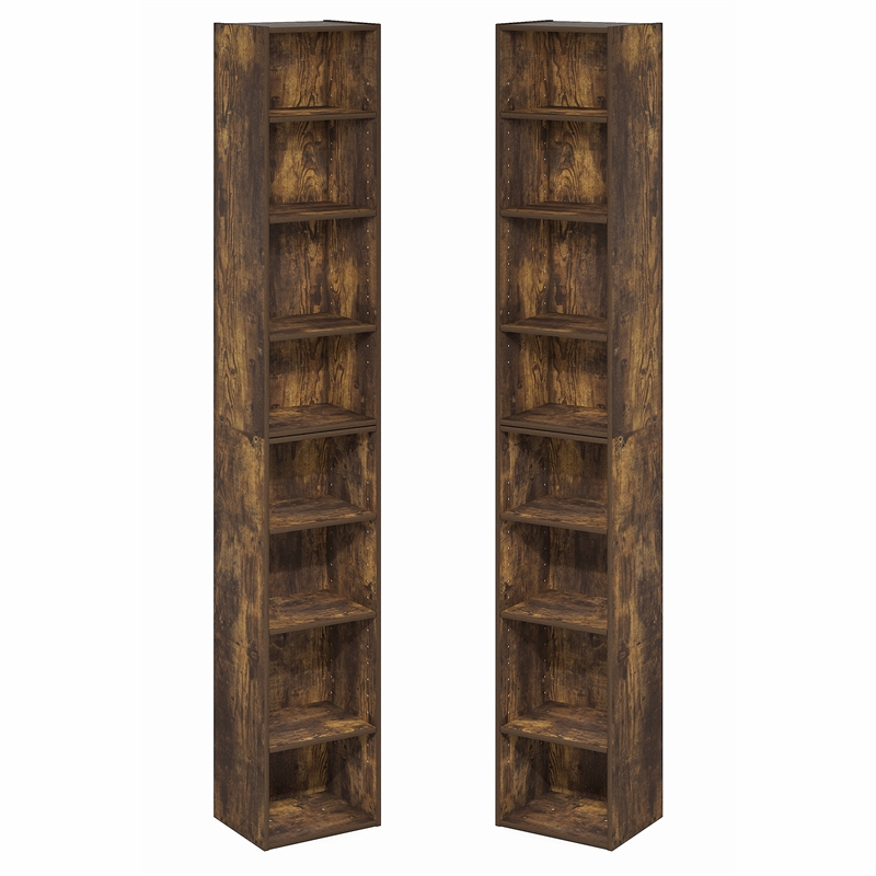 Furinno PASIR Set of 2 8-Tier Open Shelf Bookcase. 9.3 x 11.8 x 70.9. Amber Pine