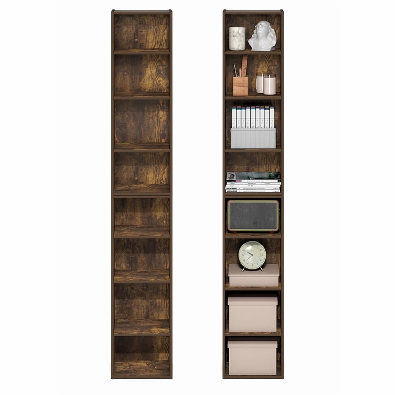 Furinno PASIR Set of 2 8-Tier Open Shelf Bookcase. 9.3 x 11.8 x 70.9. Amber Pine