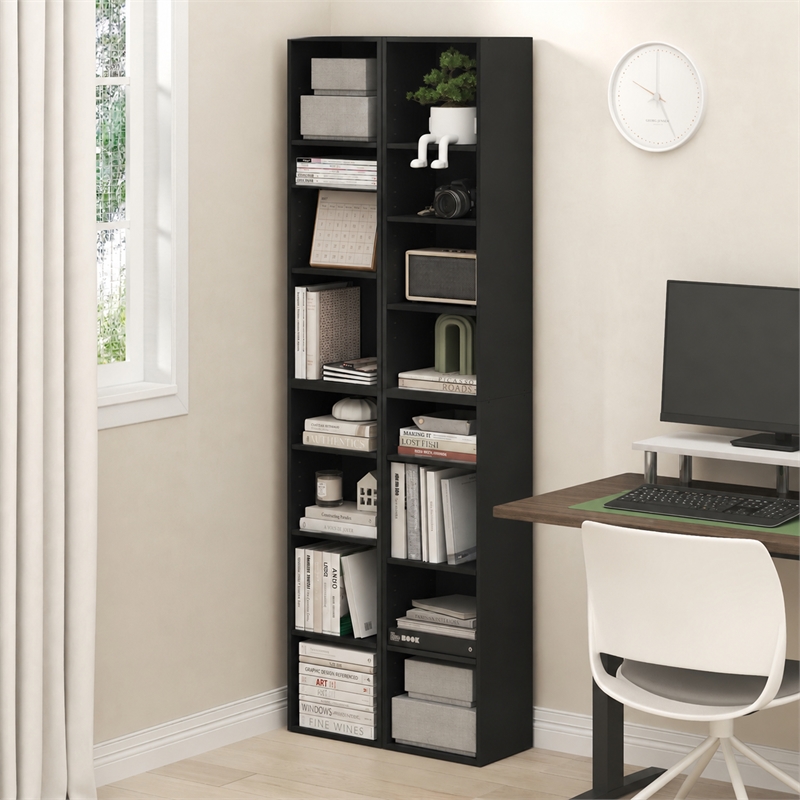 Furinno PASIR Set of 2. 8-Tier Open Shelf Bookcase. 9.3 x 11.8 x 70.9. Blackwood
