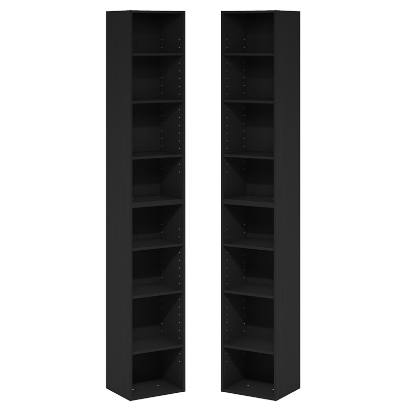 Furinno PASIR Set of 2. 8-Tier Open Shelf Bookcase. 9.3 x 11.8 x 70.9. Blackwood