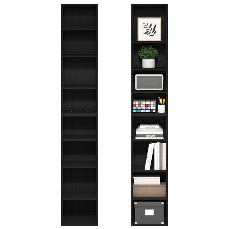 Furinno PASIR Set of 2. 8-Tier Open Shelf Bookcase. 9.3 x 11.8 x 70.9. Blackwood