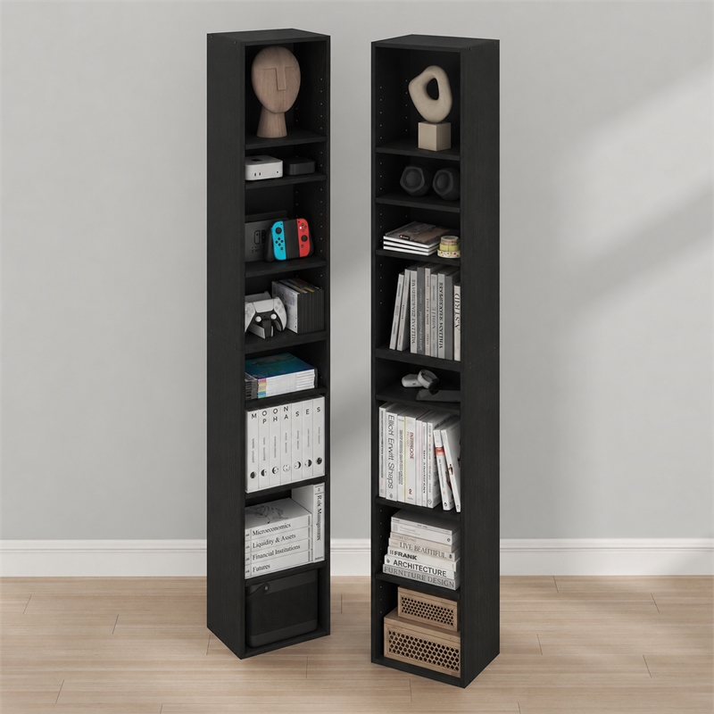 Furinno PASIR Set of 2. 8-Tier Open Shelf Bookcase. 9.3 x 11.8 x 70.9. Blackwood