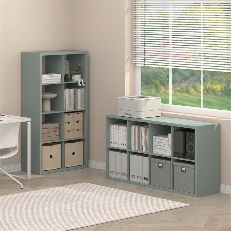 Furinno CUBICLE Set of 2. 8-Cube Thick Frame Reversible Bookcase. Sage Green