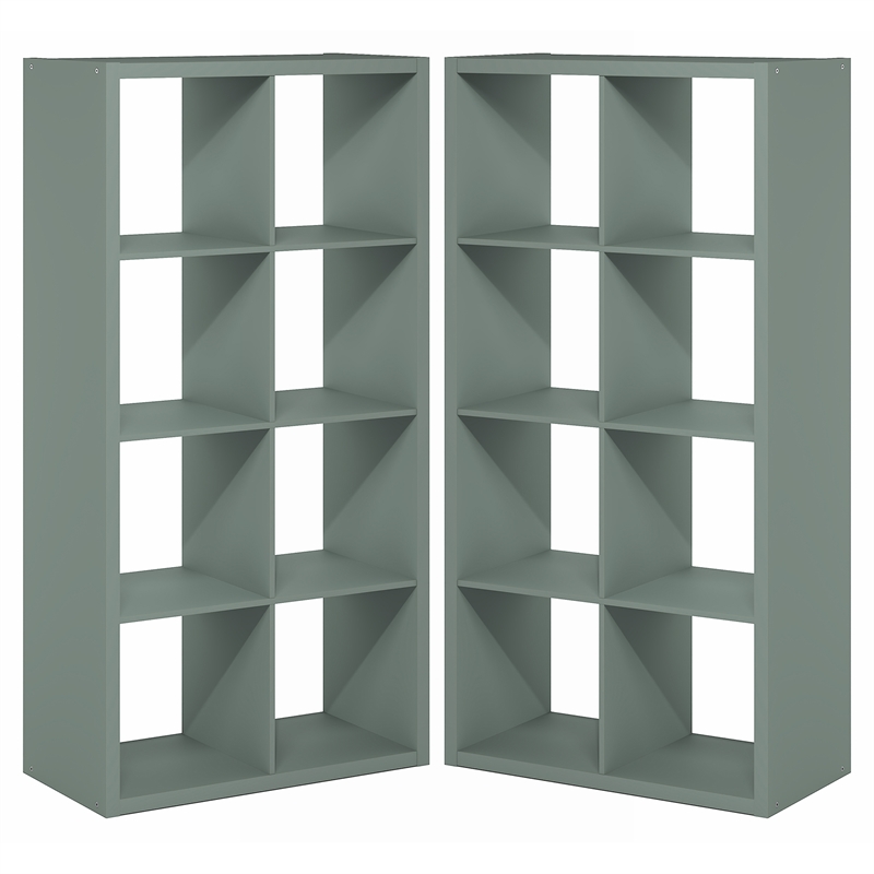 Furinno CUBICLE Set of 2. 8-Cube Thick Frame Reversible Bookcase. Sage Green