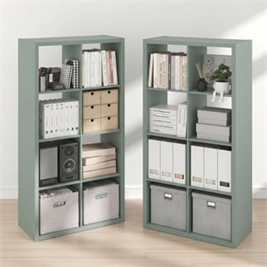 Furinno CUBICLE Set of 2. 8-Cube Thick Frame Reversible Bookcase. Sage Green