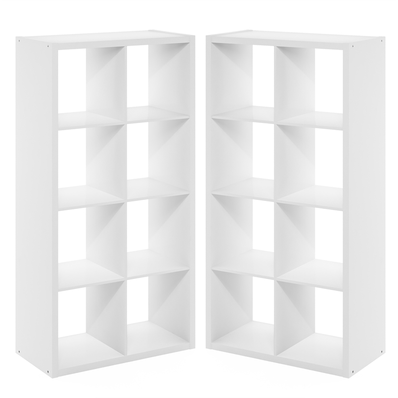 Furinno CUBICLE Set of 2. 8-Cube Thick Frame Reversible Bookcase. White
