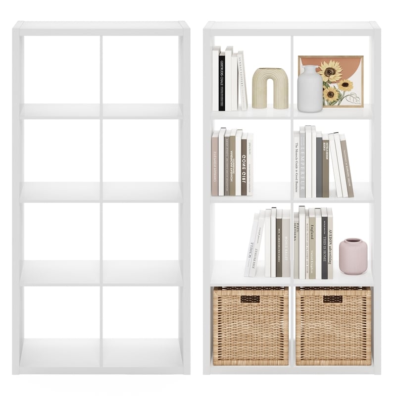 Furinno CUBICLE Set of 2. 8-Cube Thick Frame Reversible Bookcase. White
