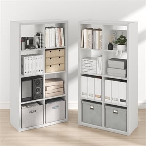 Furinno CUBICLE Set of 2. 8-Cube Thick Frame Reversible Bookcase. White