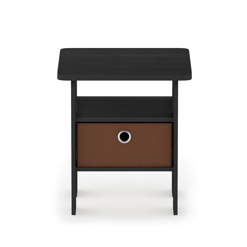 Furinno TIDUR Open Shelf Nightstand with Storage Bin. End Table. Americano