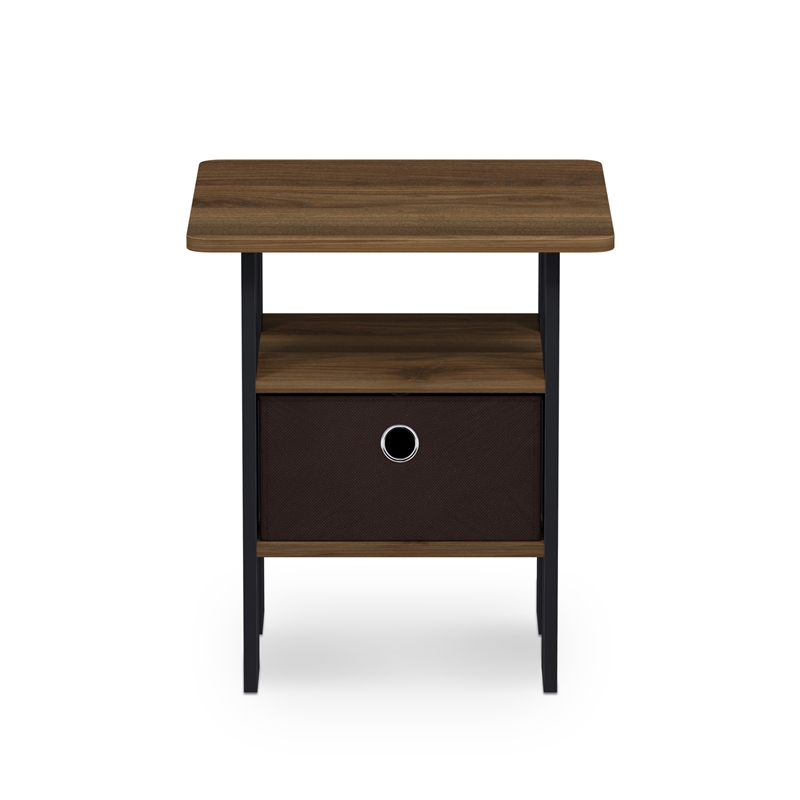Furinno TIDUR Open Shelf Nightstand with Storage Bin. End Table. Columbia Walnut