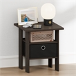 Furinno TIDUR Open Shelf Nightstand with Storage Bin. End Table. Dark Brown