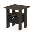 Furinno TIDUR Open Shelf Nightstand with Storage Bin. End Table. Dark Brown