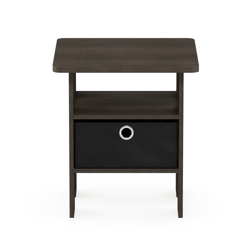 Furinno TIDUR Open Shelf Nightstand with Storage Bin. End Table. Dark Brown